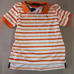 US Polo Assn Men’s Orange Striped Polo Shirt – Size Large – Short Sleeve